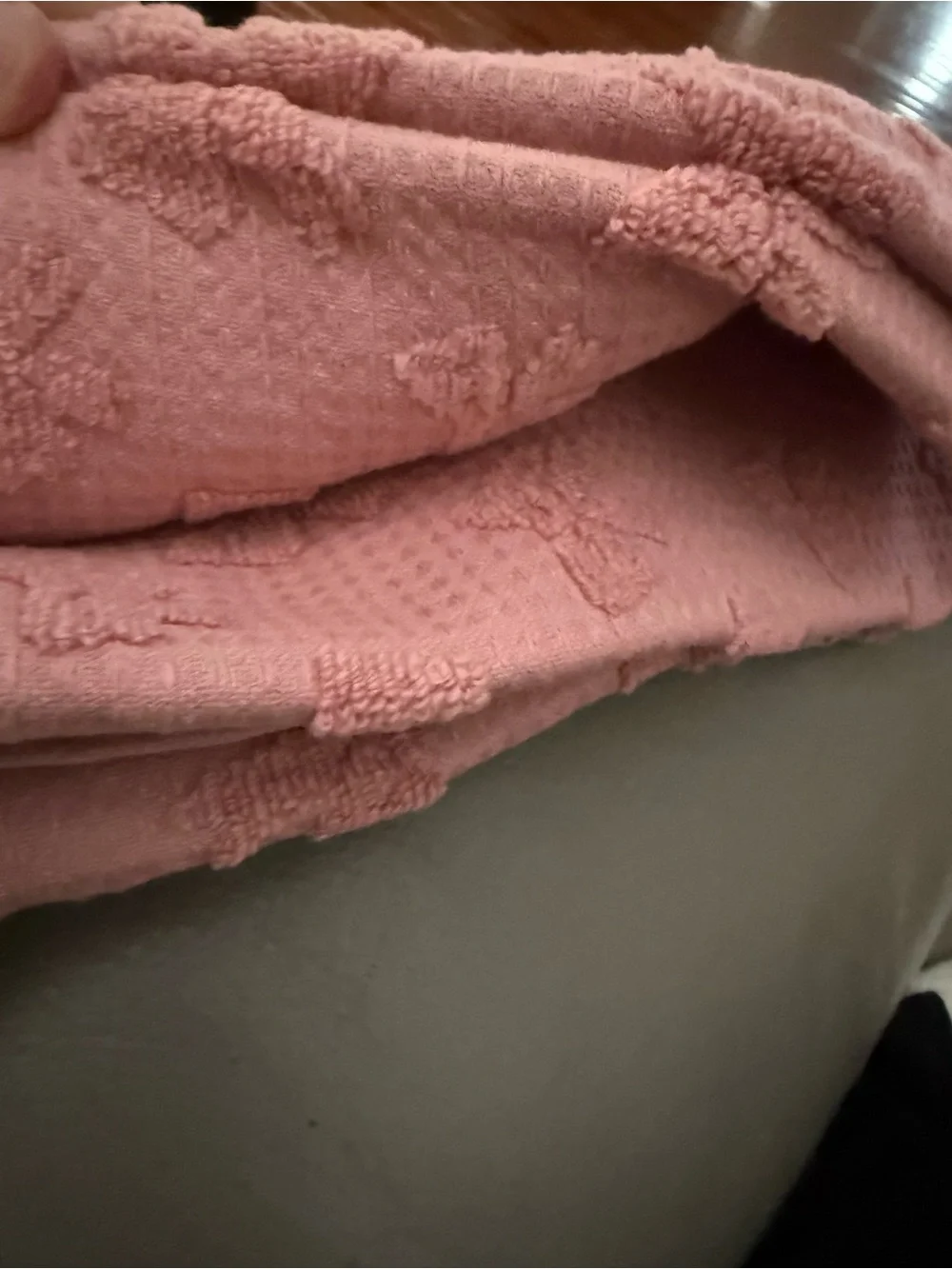 Rachel Zoe Coral Pink Cotton Kitchen Towels with Bow Texture - Set of 2